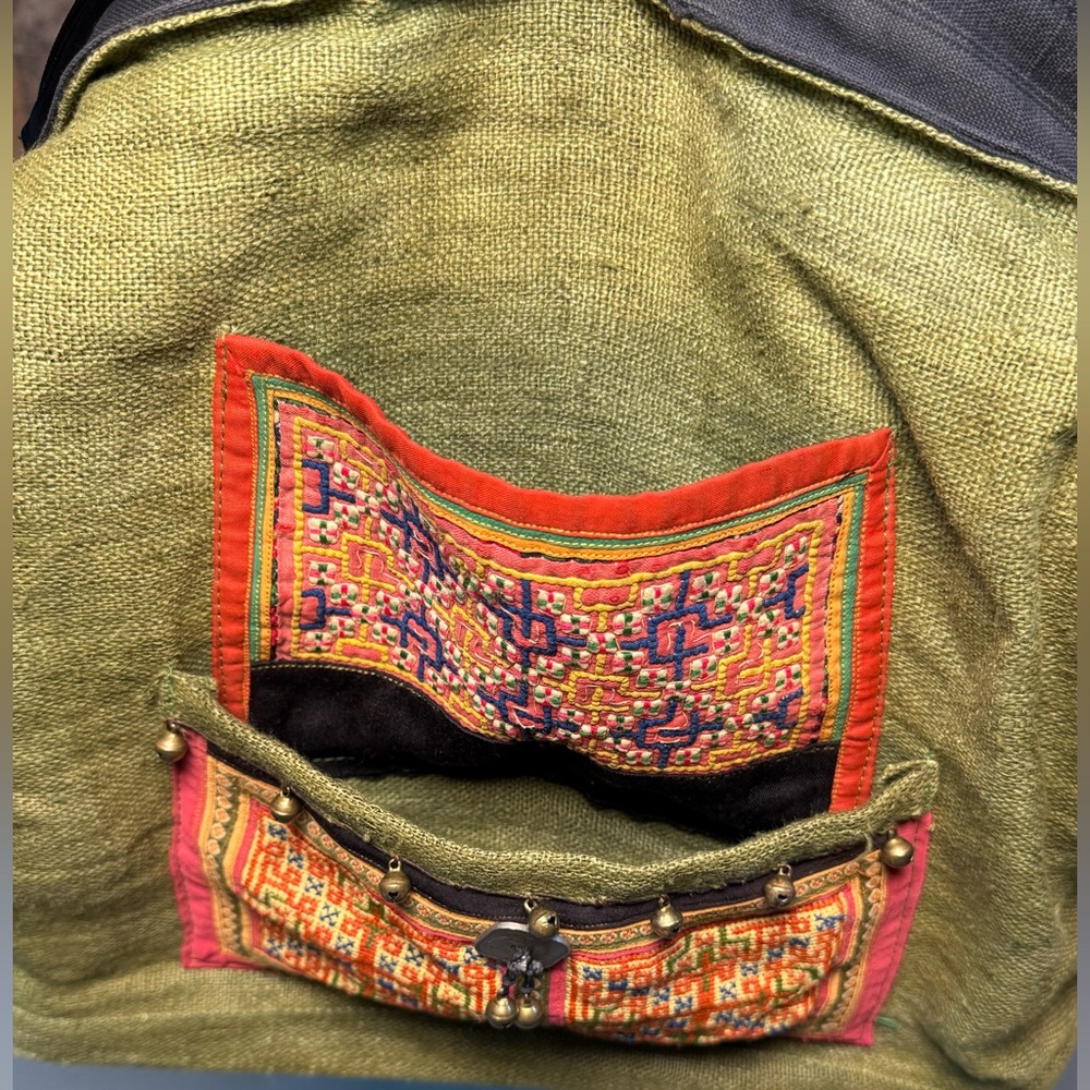 Amano Fair Trade Green Brown Handbag Tote Bag Purse Boho Hippie Chick SM 235 - Picture 3 of 7